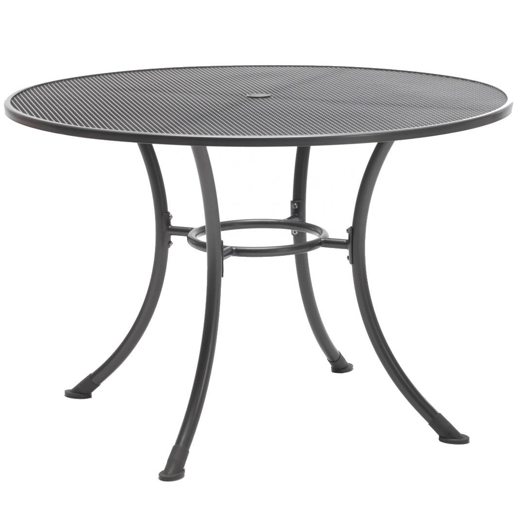 60 round patio table with umbrella hole Kettler 60" Round Mesh Outdoor Dining Table w/ Umbrella Hole – Patio And Home Direct