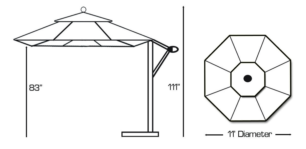 GALTECH 11' Oct Cantilever with Wheeled Base Measurements